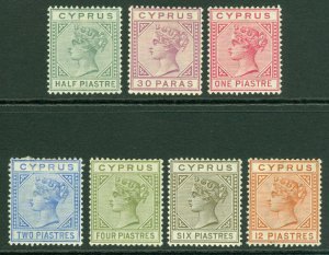 SG 16-22 Cyprus 1882/88 complete set. Mounted mint, fresh colours. 2 piastre...