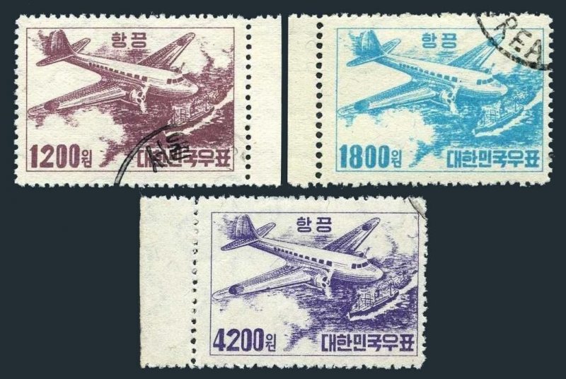 Korea South C6-C8, CTO. Michel 154-156. Air Post 1952. Douglas C-47, Ship.