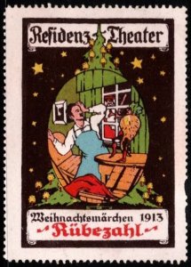 1913 Germany Poster Stamp Residence Theater Christmas Fairy Tale Rübezahl