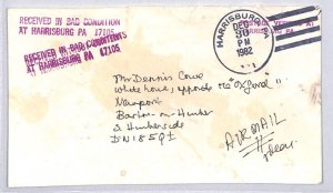 USA Cover *RECEIVED IN BAD CONDITION* Harrisburg Pennsylvania GB 1982 YU150