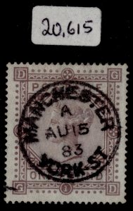 GB QV SG132 £1 brown-lilac WMK ANCHOR BLUED PAPER, FU Cat £7000. CDS BPA CERT GD