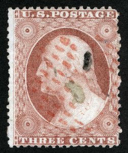 US Sc 25 Rose Red 3¢ Type I Grid of Red Dots Cancel