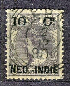 NETHERLANDS INDIES; 1917 early Wilhelmina surcharged issue used 10c. value