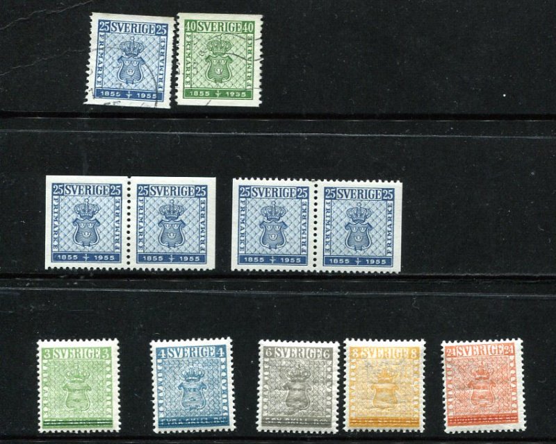 Sweden 1955 Sc 474-5 479-483 MNH  2 st Used) Cent stamps 7887