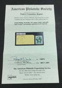 MOMEN: US STAMPS #147 USED XF-SUP APS CERT