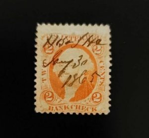1862-71 2c U.S.A. Internal Revenue, First Issue R6c Bank Check, Orange