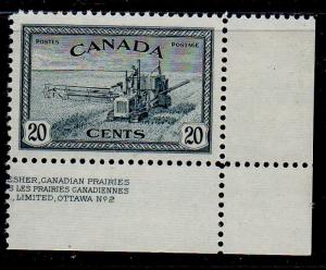 Canada Sc 271 1946 20c Harvesting stamp mint NH