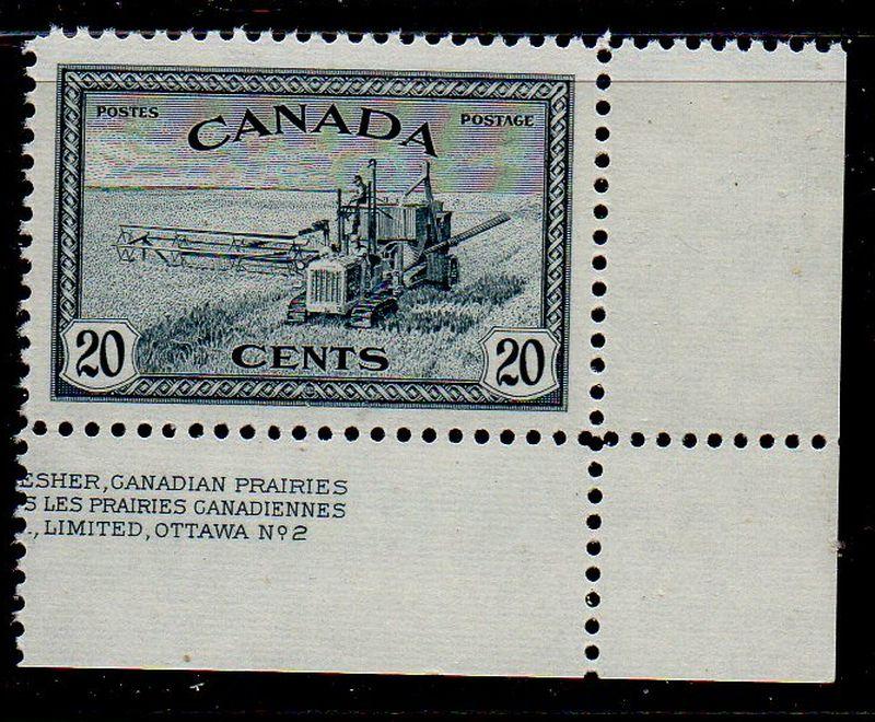 Canada Sc 271 1946 20c Harvesting stamp mint NH