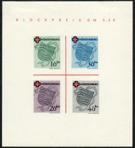 1949 German Wurttemberg occupation semi postal S/S MH Sc# 8NB4a CV $110.00