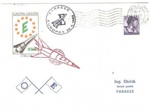 Italy 1962 Rocket mail cover with Europa Union 250l Rocket label tied, rocket