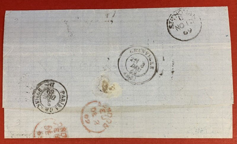 Danish West Indies, 1869, Stampless Cover, Sent to France, 9 Postal Markings 