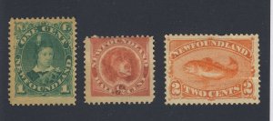 3x Newfoundland MH Stamps #44-1c #56-1/2c #48-2c Guide Value = $87.00