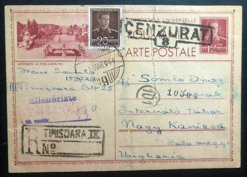 1944 Romania Postcard Cover To Nagy Kanizsa Internment Prisoner Of War POW Camp