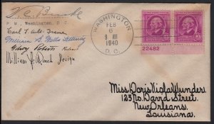 1940 Emerson Sc 861 signed stamp designer & engravers, to Wunder of New Orleans