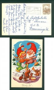 Denmark. Christmas Card 1959. Stamp 20 Ore. Santa,Dancing,Music. Adr: Bramminge