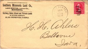 US Southern Minnesota Land,Co Lake Benton,MN 1898 Cover