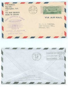 US C18 (1933) 50c Baby Zep Graf Zeppelin cover/century of progress Miami-Chicago flight-addressed, cacheted cover