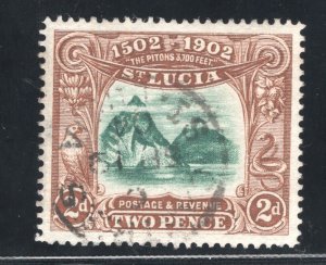 St. Lucia, Scott #49   VF/XF, Used, 2p brown & green, The Pitons ..... 6010029