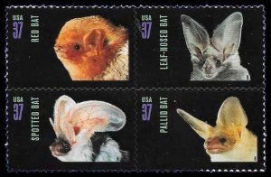 SCOTT  3661-64  AMERICAN BATS  37¢  BLOCK OF 4  MNH  SHERWOOD STAMP