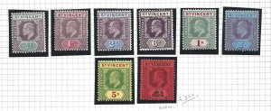 1904-11 ST. VINCENT - SG 85/93  8 values  MLH/*