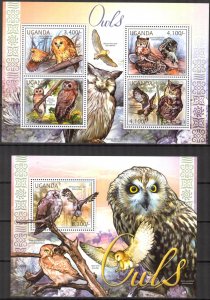 Uganda 2012 Birds Owls sheet + S/S MNH