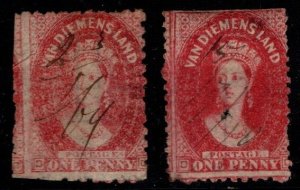 1864 Tasmania VanDiemen's Land 1d Queen Victoria Red Chalon Perforate Us...