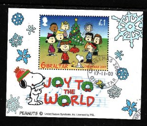 Gibraltar-Sc#959-used sheet-Christmas-Charlie Brown-Snoopy-2003-