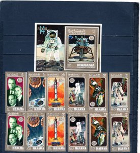 MANAMA 1971 SPACE APOLLO XIV 2 SETS OF 6 STAMPS PERF. & IMPERF. & S/S PERF. MNH