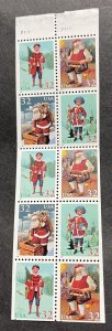 us 1995 contempoary Christmas toys #3007a boolket pane of 10 mint