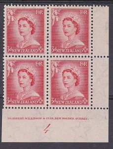 NEW ZEALAND 1953 QE 3d plate block #4 MNH.................................Y280
