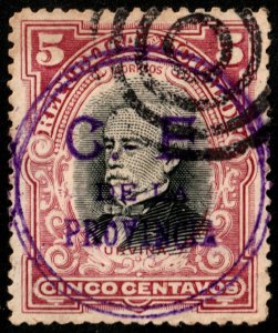 ✔️ ECUADOR 1907 - JOSE URVINA OVPT CONTROL MARK ? IN VIOLET - SC. 169 (o) [008]