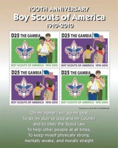 Gambia 2010 - Boy Scouts of America 100th anniversary - Sheet of 4 stamps - MNH