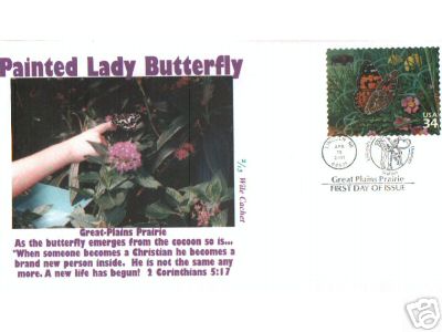 Painted Lady Butterfly-Wildlife-Wile Cachet 2 Cor 5:17 | United States,  Stamp