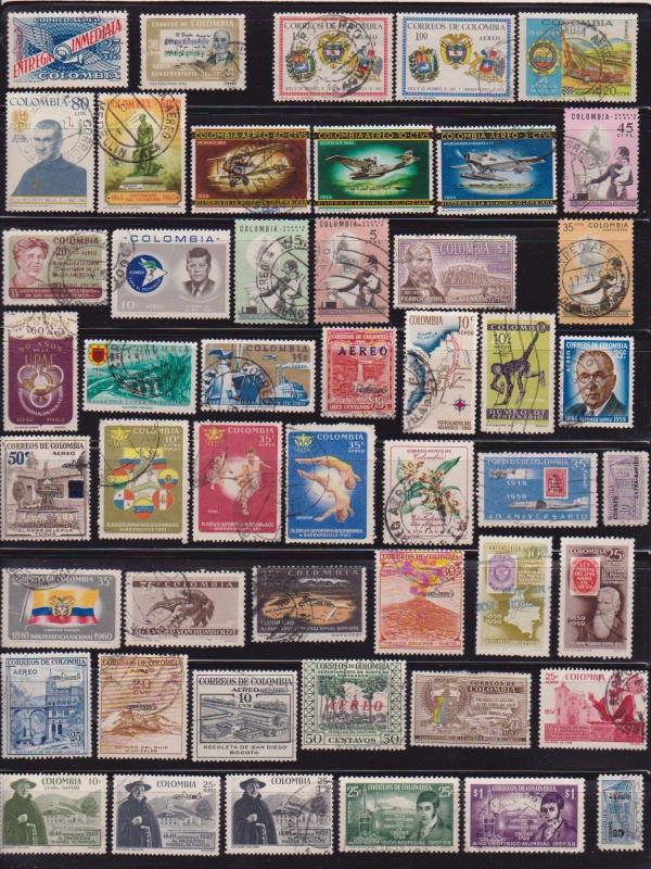 90 Different Used Colombia Airmail issued 1932 to 1967 - I Combine S/H