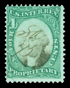 Scott RB4b 1874 4c Green Paper Proprietary Revenue Used Fine Cat $25