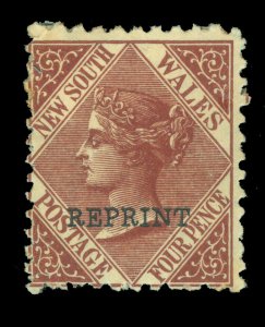 NEW SOUTH WALES 1882  Queen Victoria  4p red brown  Scott # 64  ovpt. REPRINT