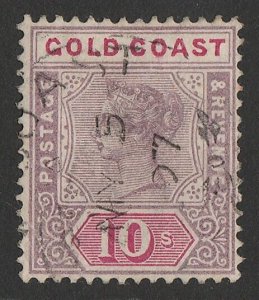 GOLD COAST 1889 QV 10/- dull mauve & carmine. SG 23a cat £325. Rare shade.