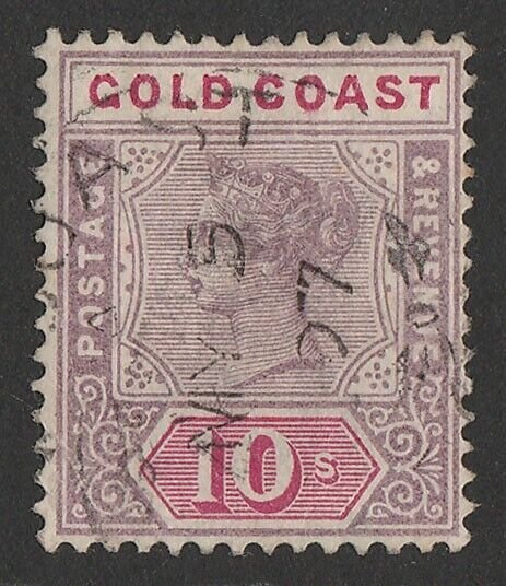 GOLD COAST 1889 QV 10/- dull mauve & carmine. SG 23a cat £325. Rare shade. 