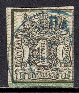 Germany (Hanover) - Scott #11 - Used - Thin, clipped design at right - SCV $12