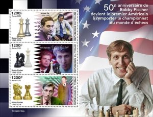 Chad - 2022 Bobby Fischer Anniversary - 3 Stamp Sheet - TCH220142a