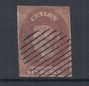 Ceylon SG 1, Sc 2, used. 1857 6p purple brown QV on blued paper, sound, F-VF.