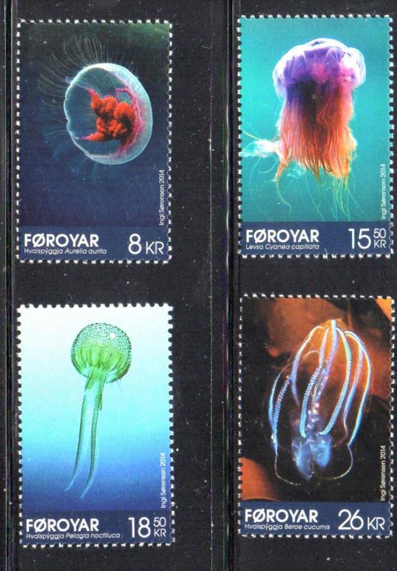 Faroe Islands Sc 613-6 2014 Jellyfish stamp set mint NH