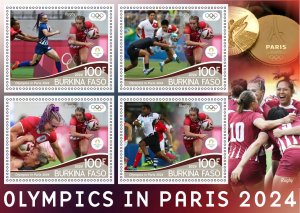 Stamps. Olympic Games in Paris 2024 Rugby 2024 year, 1+1 sheets  perforated  NEW