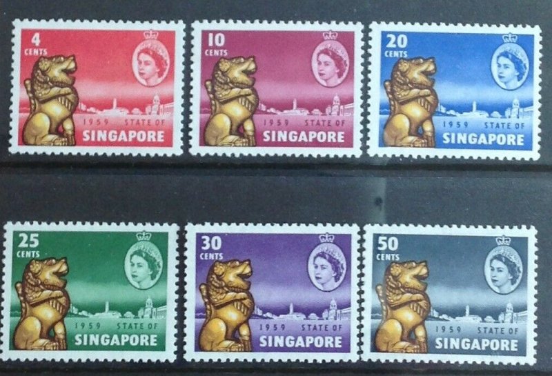 SINGAPORE 1959 NEW CONSTITUTION SG53/58 LIGHTLY MOUNTED  MINT