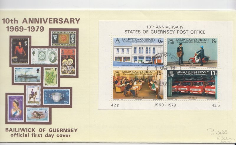 Guernsey P.Office Anniversay M/Sheet 1979 FDC pmk SARK