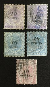 MALAYA Straits Settlements 1880-81 QV 10 cents overprint USED SG#44-46 M3873