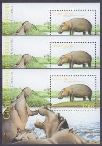 2001 Guinea-Bissau 2008/B376x3 Fauna - Hippopotamuses 30,00 €