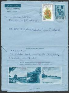 TRINIDAD 1990 20c aerogramme uprated 80c used to New Zealand...............11910