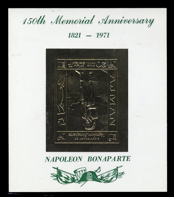 Ajman #Mi. Block 177var, 1970 Ajman, 20r Napoleon souvenir sheet, gold stamp ...