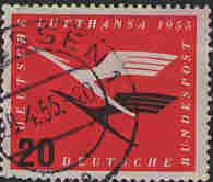 Germany - #C64 -Used-Crease 1955 -Lufthansa - 20pf - SCV-$7